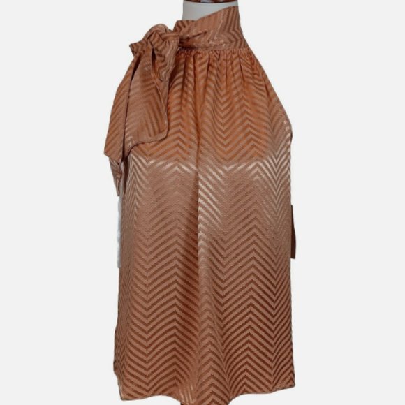 Worthington Women's Size SP Halter Tie Neck Brown Jacquard Sleeveless Blouse NWT - Picture 1 of 3